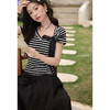 鹿向南「甜柔夏调」黑色条纹短袖T恤2025夏装新款时尚宽松上衣女L53925 商品缩略图1