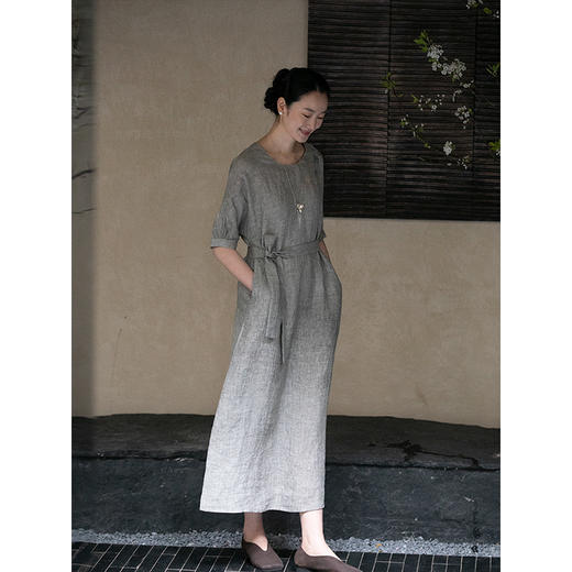 牧衣游原创 手工刺绣炒色汉麻连衣裙轻薄原生质朴感文艺长裙 山雨 商品图2