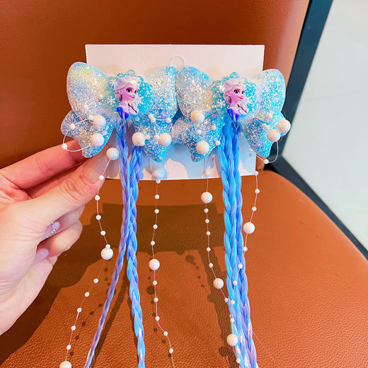 【精美飘带设计，宝宝造型亮眼！】蓝色蝴蝶冰雪发夹 布艺儿童不伤发 公主头饰飘带蝴蝶结 宝宝头饰-QQ 商品图4