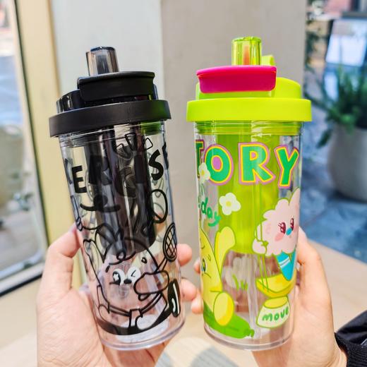 【YW】无忧购卡通高颜值双饮吸管杯泡茶带滤网塑料水杯8167(截单后7天发货) 商品图1