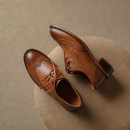 丁摩 英伦风雕花布洛克鞋春镂空牛皮小皮鞋圆头低跟系带短靴女5ZF-3312 商品图6