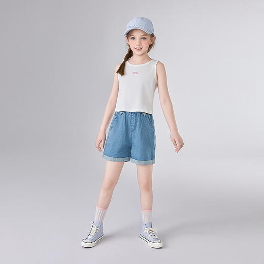 笛莎Deesha 童装女童裤子2025夏新款女童休闲卷边牛仔短裤 商品图2
