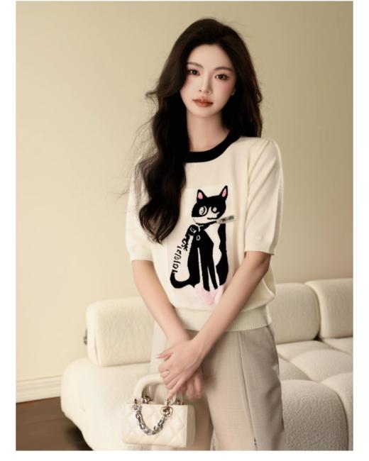 奢姿大码女装2025夏季卡通图案减龄针织衫胖妹妹时尚圆领百搭上衣9852621911 商品图2