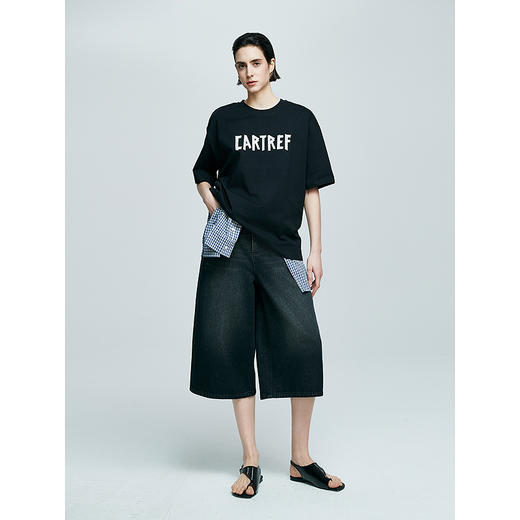 棉仓363601044-初棉艺术感美纹感字母印花美式短袖T恤 商品图3