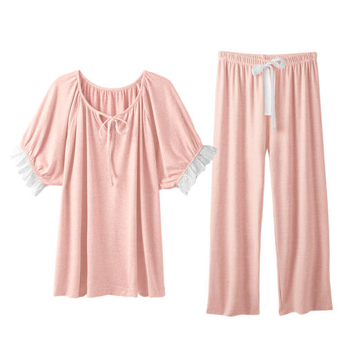 I'd爱帝女士超柔云感花纱短袖长裤家居套装 商品图5