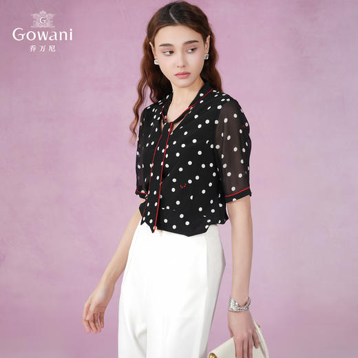 乔万尼夏季桑蚕丝波点衬衫女设计感洋气修身短袖真丝上衣EN2C570 商品图1