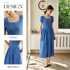 OLrain欧芮儿2025夏季新款蓝色度假风连衣裙方领设计收腰显瘦长裙 商品缩略图1