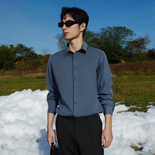 圣得西易打理长袖衬衫男士2025春季新款简约商务休闲职业面试衬衣 商品图1
