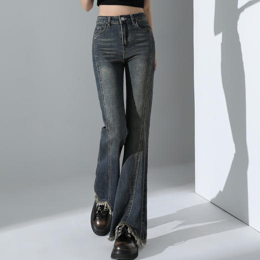 罗蒙女士四季牛仔裤直筒微喇裤高腰显瘦时尚百搭休闲通勤长裤女 商品图3