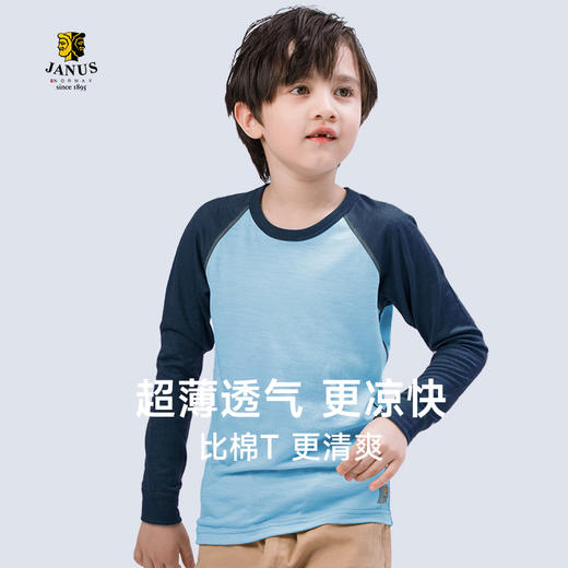 低于双11【100-170码】挪威进口JANUS春夏100%美利奴羊毛儿童超轻款拼色长袖衫 克重159g/㎡【2025新款】 商品图2