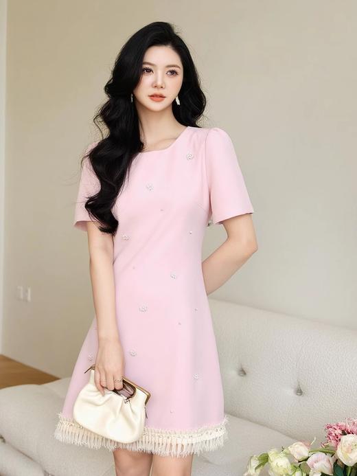 奢姿大码女装2025夏季钉珠减龄花边拼接时尚连衣裙胖妹妹简约裙子9952890413 商品图0