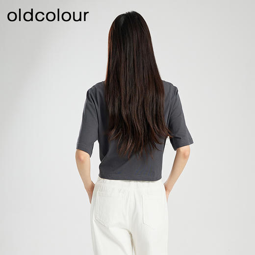 oldcolour夏新款简约休闲宽松设计感短款纯棉短袖T恤女Q240203A1 商品图4