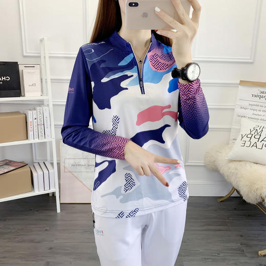 丁摩 时尚户外印花上衣瑜伽速干衣长袖T恤女健身衣跑步迷彩5ZF-2361 商品图2