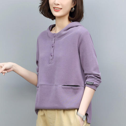 丁摩 卫衣女春秋小个子短款洋气减龄百搭休闲薄款大码连帽上衣5ZF-3315 商品图2