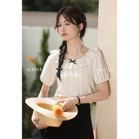 鹿向南「雾月手札」法式荷叶边拼接t恤女夏季新款设计感短袖上衣