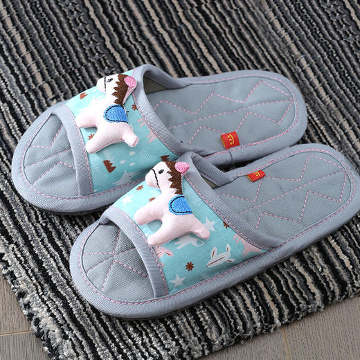 儿童卡通布拖鞋纯棉布底无声静音地板四季不臭脚防滑 商品图0