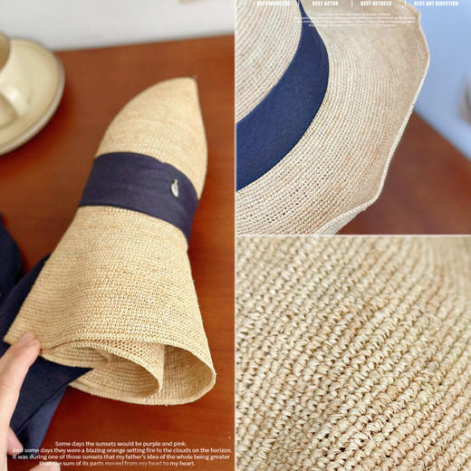 丁摩 【可折叠】超细拉菲草帽夏季手工编织天然植物大檐渔夫帽简约大牌5ZF-2901 商品图2