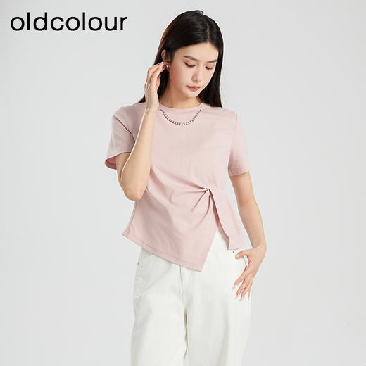 oldcolour夏季新款白色简约设计感褶皱百搭短袖T恤女Q280202A1 商品图3