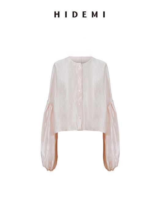 HIDEMI 极简设计感泡泡袖定染柔雾粉桑蚕丝混纺再生纤维廓形感套装 衬衫/半裙 商品图13