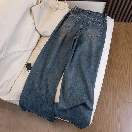 雀说复古高腰弹力直筒牛仔裤春夏新款宽松显瘦时尚百搭直筒裤AL9080 商品图2