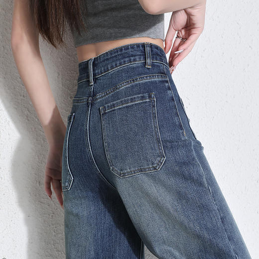 罗蒙四季款女士高腰直筒显瘦牛仔裤时尚百搭阔腿裤休闲通勤女长裤 商品图4