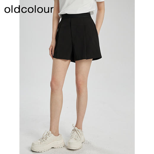 oldcolour夏季新款撞色拼接简约气质高腰宽松休闲短裤女Q220702A1 商品图1