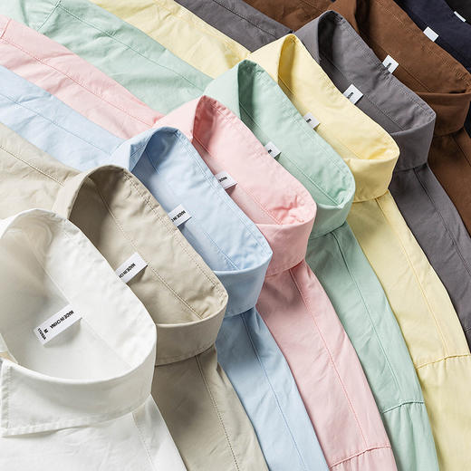 丁摩 春秋季复古长袖衬衫男女款纯色宽松翻领衬衣简约时尚上衣5ZF-001 商品图2