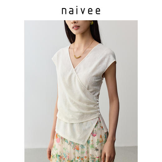 商场同款25夏新款两片式交叠花鸟提花T恤女254244005 商品图1