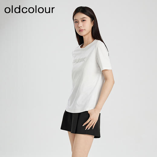 oldcolour夏季新款纯色简约气质通勤宽松百搭短袖T恤女Q220207A1 商品图2