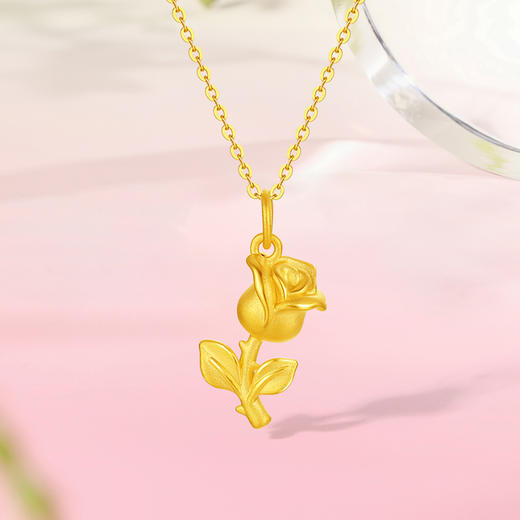 周六福黄金玫瑰花吊坠女3d硬金定价立体永生花摆件情人节送礼 商品图4
