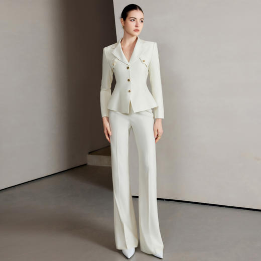 IWY/栀子花白西服套装气质女神范高端肌理感单排扣西服职业正装白色阔腿裤CP2228 商品图1