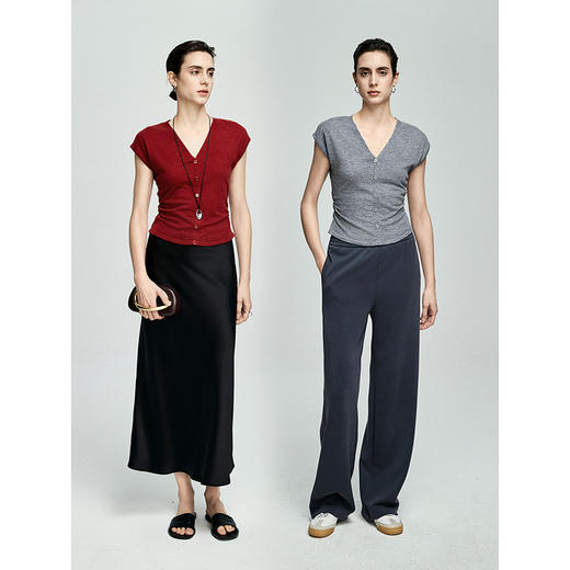 棉仓362635005-初棉收腰V领短袖针织衫 商品图4