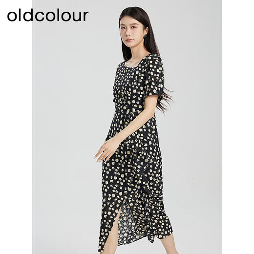 oldcolour夏季新款设计感小众气质不规则短袖碎花连衣裙Q281022A1 商品图1