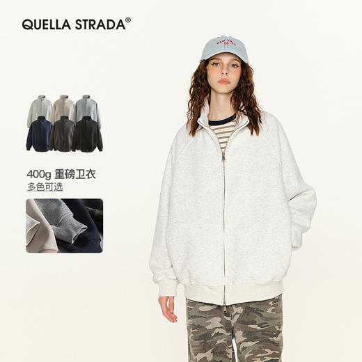 丁摩 春秋季美式复古立领开衫卫衣男女同款百搭上衣休闲拉链潮流外套5ZF-005 商品图0