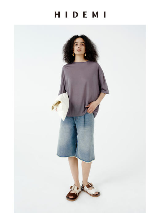 HIDEMI皮肤衣系列新款凉感超薄清透圆领宽松慵懒短袖面膜t恤 骑士蓝/自然白/浅花灰/锡器灰/黑色 商品图8