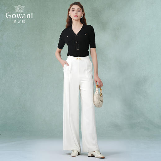 【两色可选】乔万尼早春冰丝针织衫薄款小香风设计感v领修身夏款短袖EI2M818 商品图5