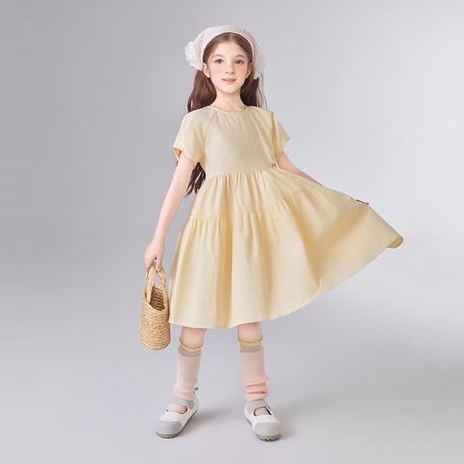 笛莎Deesha 童装女童连衣裙2025夏新款女童插肩袖造型感棉布裙 商品图2