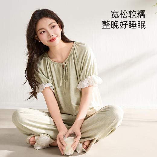 I'd爱帝女士超柔云感花纱短袖长裤家居套装 商品图1