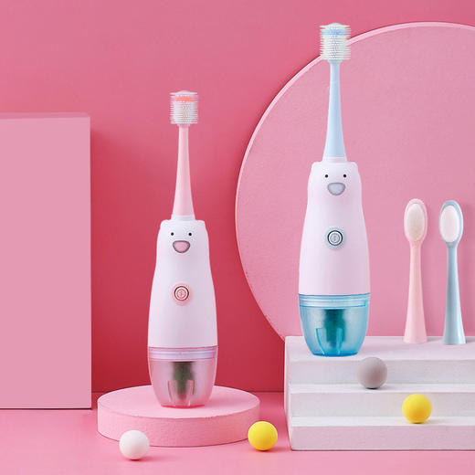 【轻柔洁齿！守护小萌牙】新款干电池防水儿童电动牙刷可爱家用卡通软毛发光小白熊。ry 商品图2