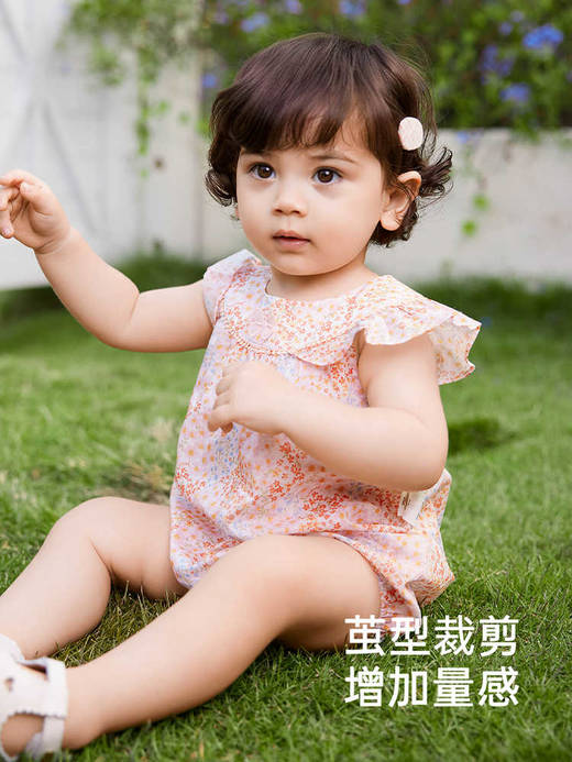 英氏婴儿衣服夏季轻薄纯棉月亮裆爬服女童碎花连体衣YRHBJ2R024A 商品图2