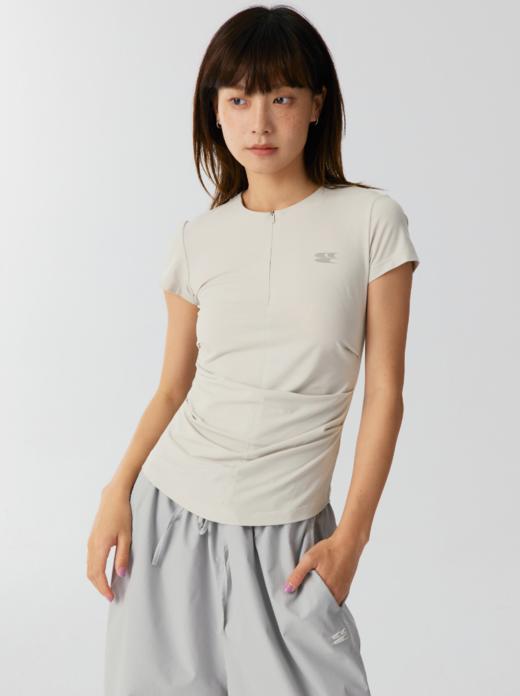 CryingCenter 凉感系列圆领前中开襟隐形拉链两侧褶皱短袖上衣 商品图4