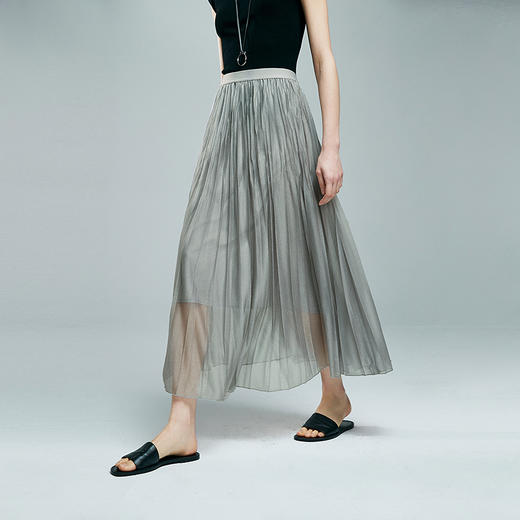 棉仓363617012-初棉钻石流光光感百褶半身裙 商品图0