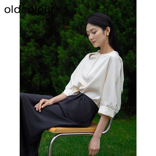 oldcolour夏季新款新中式简约气质百搭中袖套头衬衫女Q220111A1 商品图2