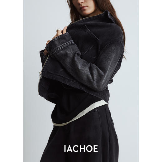 棉仓3561507002-IACHOE春季美式黑色小众短款牛仔外套复古翻领 商品图2