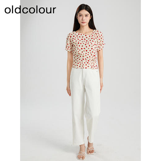 oldcolour夏季新款设计感气质收腰短袖套头碎花衬衫女Q280106A1 商品图3