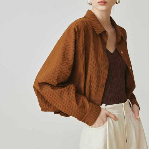 顺丰包邮40221洛诗琳春季新款肌理感抗皱阔型短款休闲外套女300 商品图3