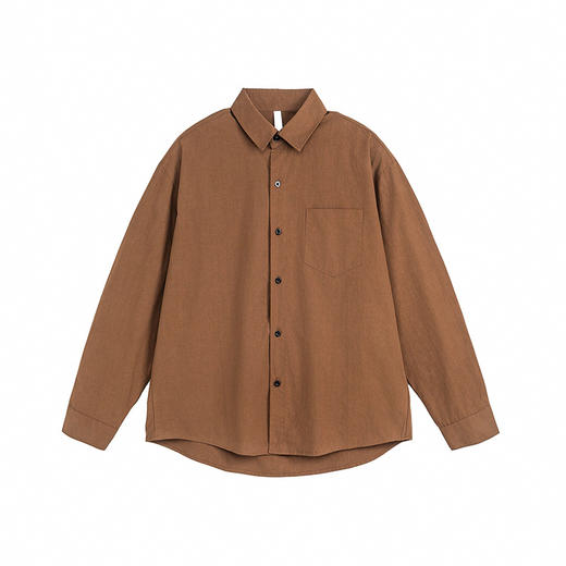 丁摩 春秋季复古长袖衬衫男女款纯色宽松翻领衬衣简约时尚上衣5ZF-001 商品图7