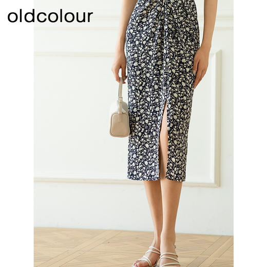 oldcolour夏季新款优雅气质高腰V领短袖碎花连衣裙女Q281018A1 商品图2