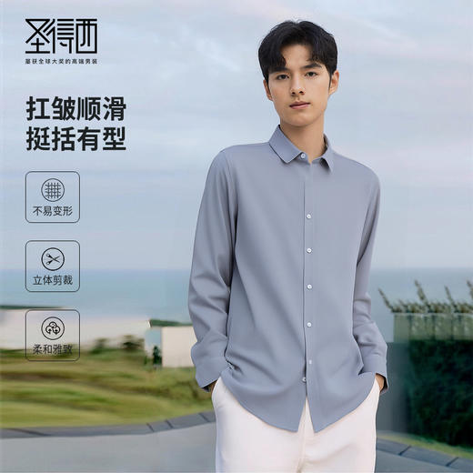圣得西易打理长袖衬衫男士2025春季新款简约商务休闲职业面试衬衣 商品图0