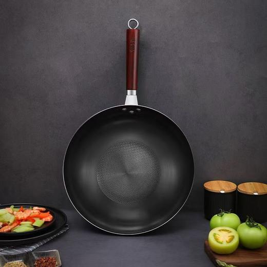 张小泉 精铁老式家用0涂层经典炒锅不粘锅健康超轻平底锅带锅盖款 商品图5